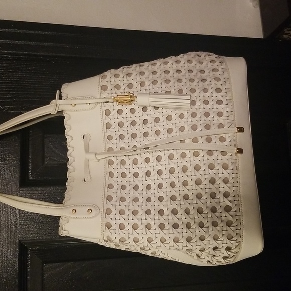 Women's Lauren Ralph Lauren Woven Leather Handbag; Cream Color 12x14 - Picture 16 of 16